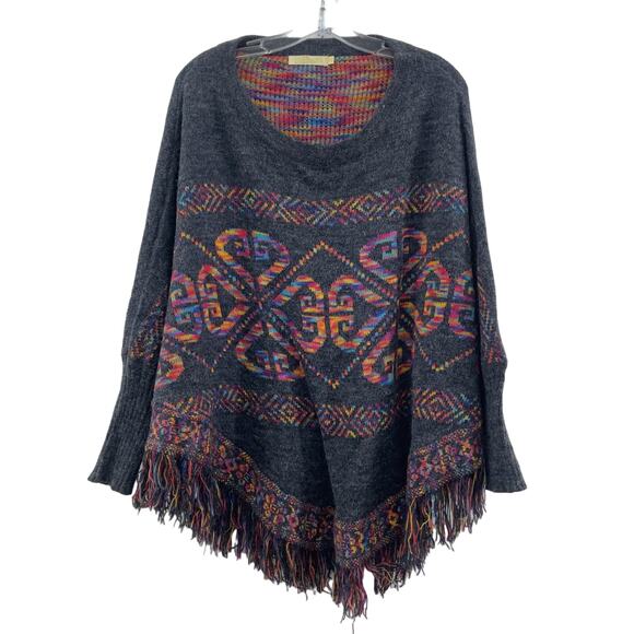 Jas Myne Acrylic Gray Shawl Knit Fringe Women's Cape Sweater, XL - Preowned - Picture 1 of 3